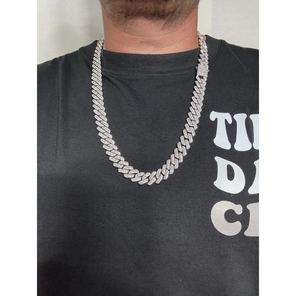 iced out cuban chain crystal vvscz silver over stainless 26in 14mm water resist